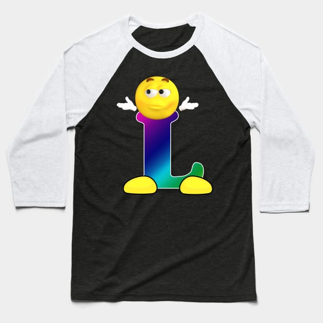 Letter L Alphabet Smiley Monogram Face Emoji Shirt for Men Women Kids Baseball T-Shirt by PatrioTEEism